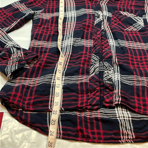 Rails RED BLUE White PLAID button up SHIRT Womens Long Sleeved collared RAYON S - Picture 9 of 15